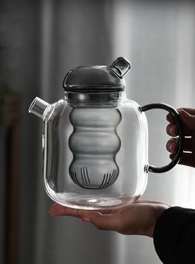 烟灰色凉水壶茶水分离泡茶壶可加热玻璃煮茶壶烧水煮茶器