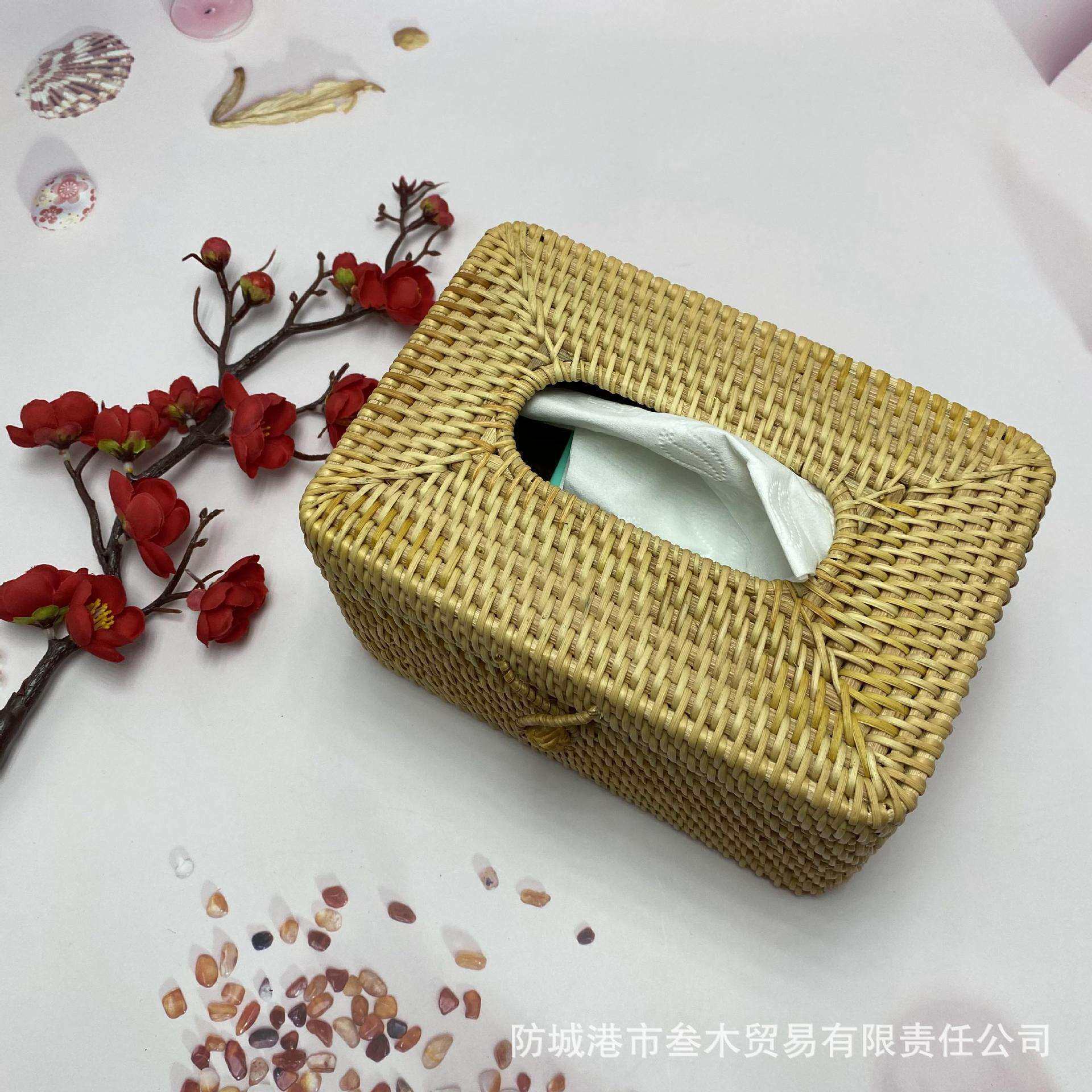 直销藤编手工纸巾盒圆形方形纸巾抽盒客厅卧室桌面收纳盒