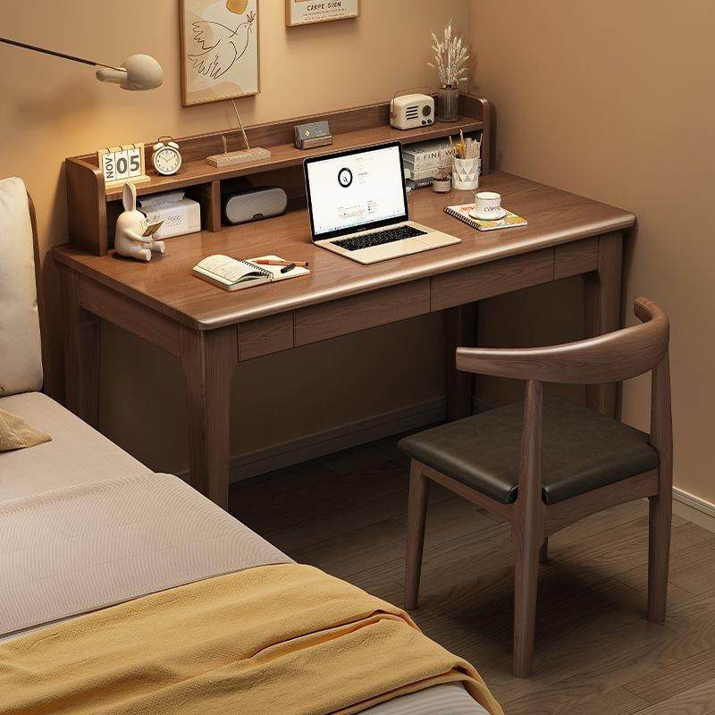 全实木书桌成人家用书架一体简约办公桌学生写字桌卧室床边电脑桌