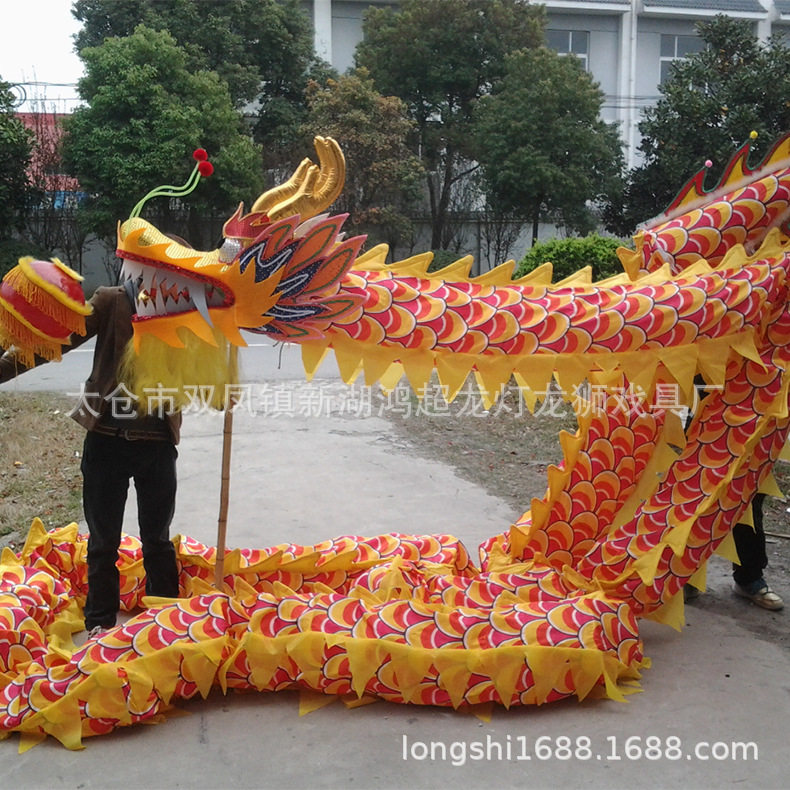 厂家批发新款绸缎黄龙道具舞龙龙灯道具节日庆典舞龙舞狮