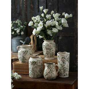 鲜花插水培器皿复古大号面花卉客厅陶瓷花瓶绿色创意摆件简约餐桌