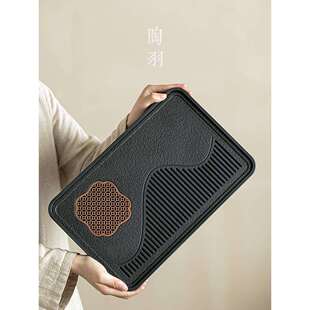 茶盘家用小型茶托轻奢现代沥水托盘密胺仿乌金石盘排储水双用干泡