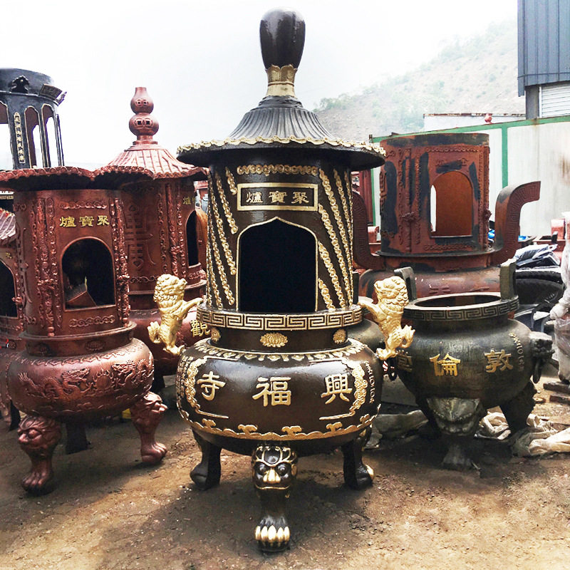 室外铸铁烧纸炉寺院焚经炉烧金炉宗祠聚宝炉景区圆型纯铜经炉厂家