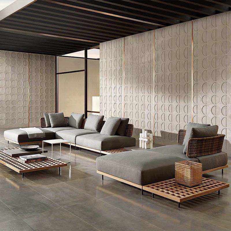 北欧户外柚木沙发茶几三件套组合庭院休闲别墅阳台露台单人藤编椅