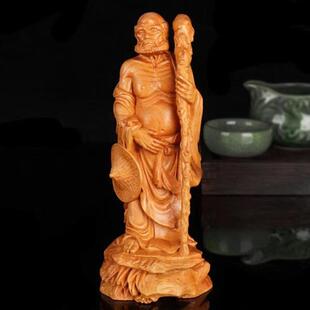 崖柏木雕禅杖达摩像摆件达摩祖师实木雕刻家居客厅装饰工艺品