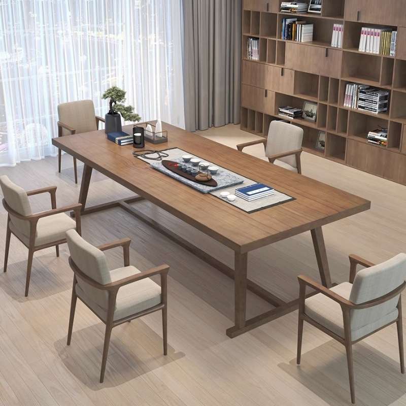 全实木会议桌长桌简约现代木工作台办公桌长条大桌子原木茶台两用