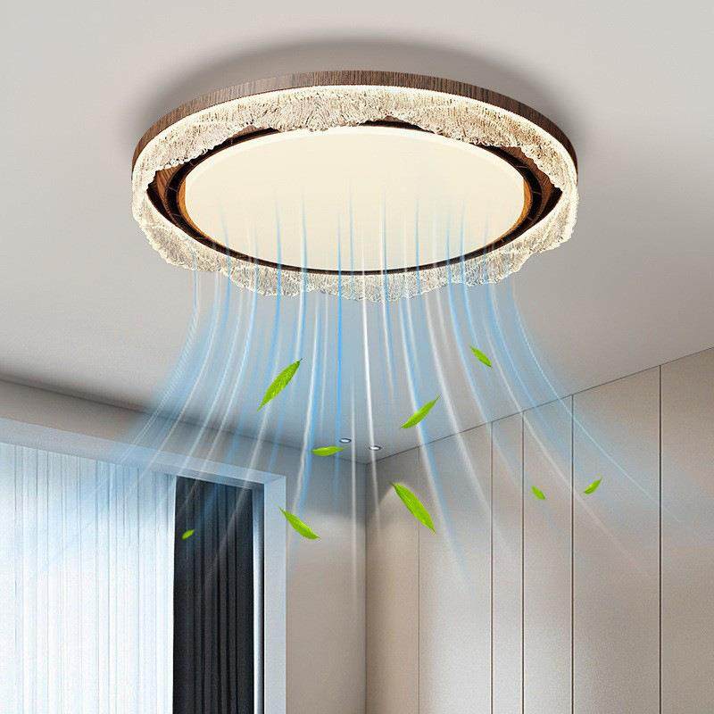 现代简约电扇灯卧室灯圆形吸顶灯极简个性静音隐形涡轮无叶风扇灯