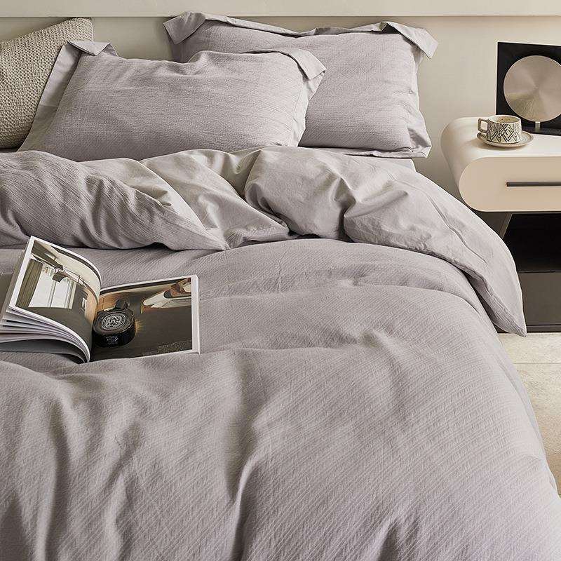 简约风水洗棉四件套时尚纯棉色织空气层提花被套床单1.8m床上用品
