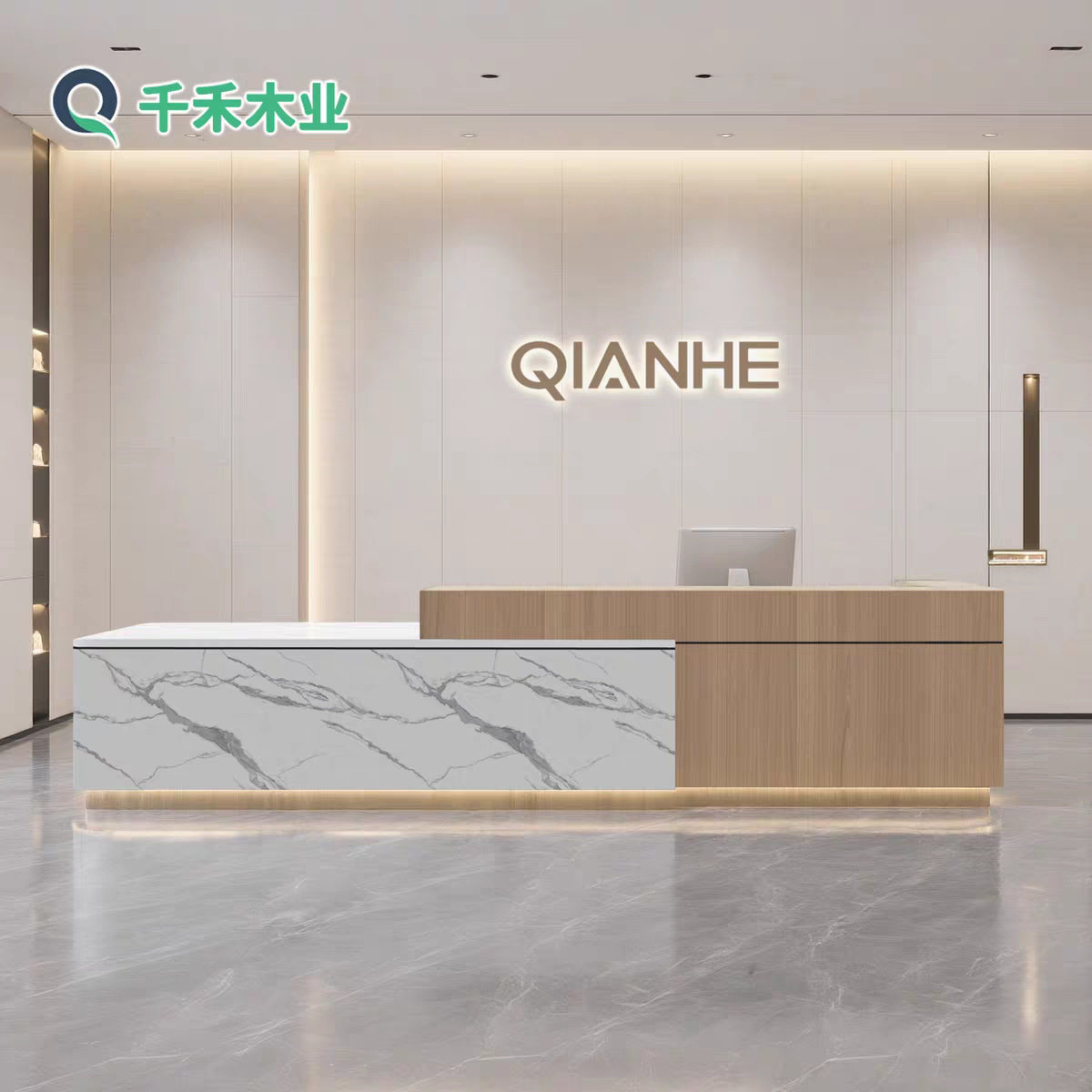 公司酒店前台咨询台售楼部物业办公接待台烤漆收银台培训机构吧台图片