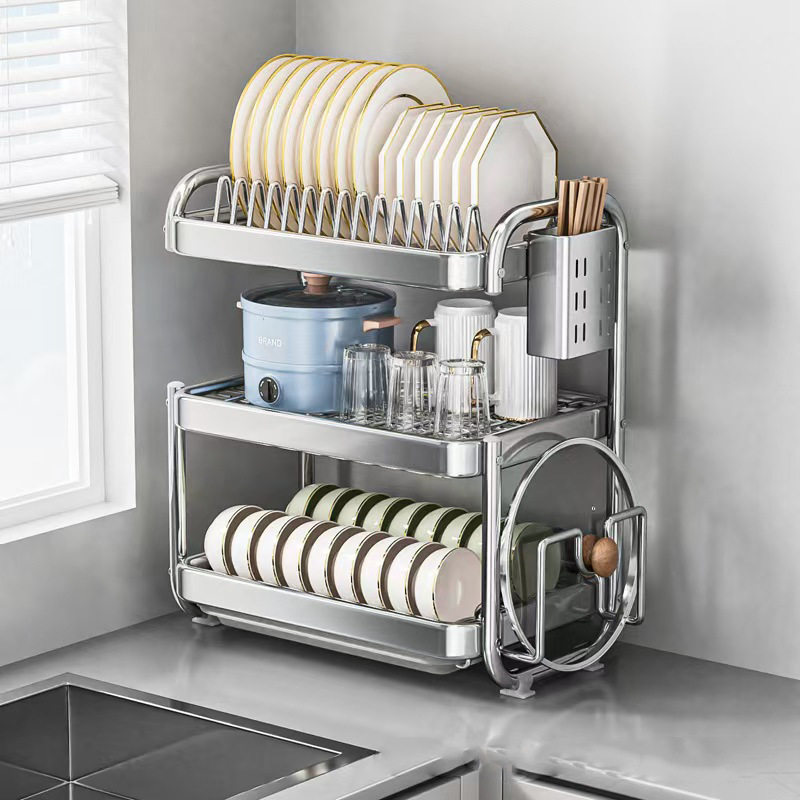 厨房水槽旁碗架沥水架不锈钢碗碟碗盘收纳架多功能筷子砧板置物架