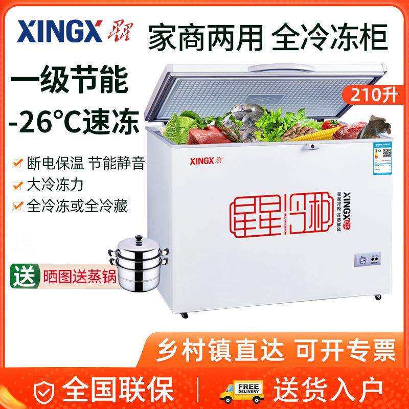 星星冰柜210E升家用全冷冻小型商用大容量单温雪柜卧式冷柜小冰箱