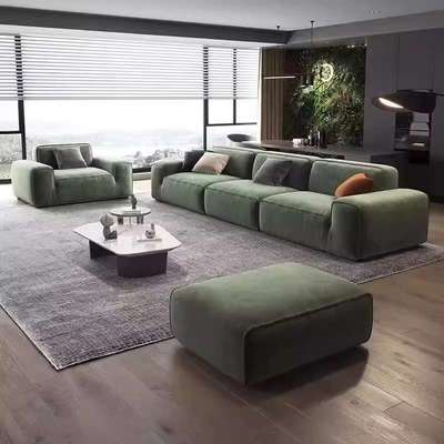 意式轻奢简约现代大黑牛布艺客厅公寓豆腐块直排麂皮绒科技布沙发