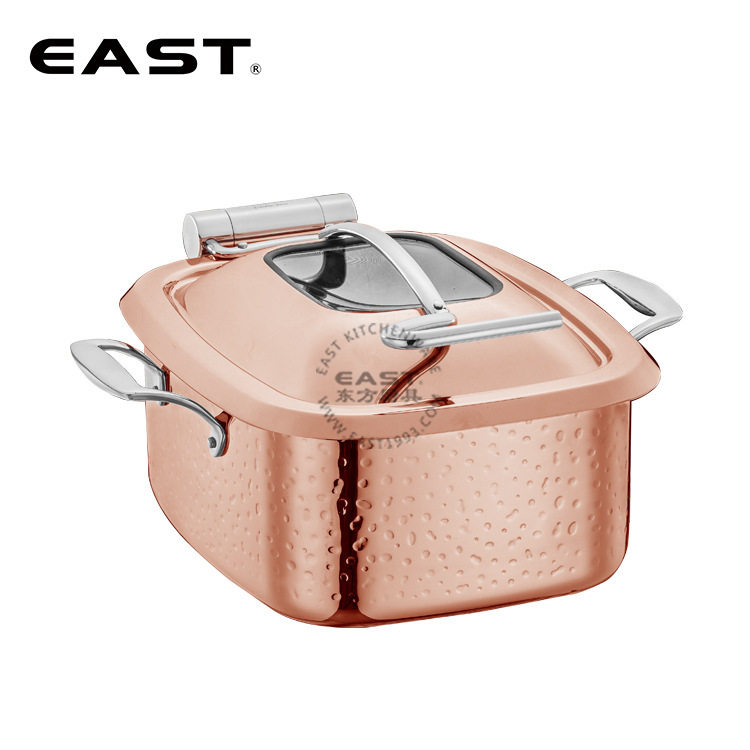 有耳方型锤点玻璃盖玫瑰金迷你自助餐煲【EAST东方厨具】