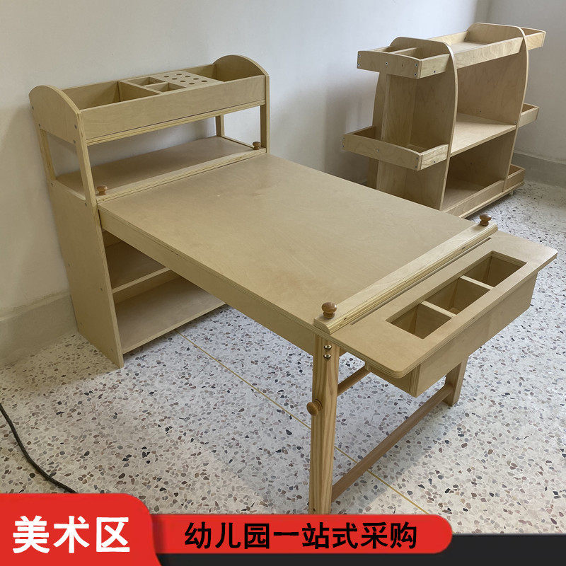 幼儿园美术区实木美工柜晾干架早教可移动美术画架收纳纸筒综合柜