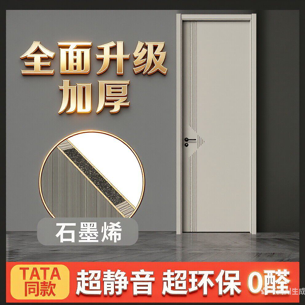 5分加厚实木碳晶复合平开门卧室门隔音免漆零醛即装即住室内房间