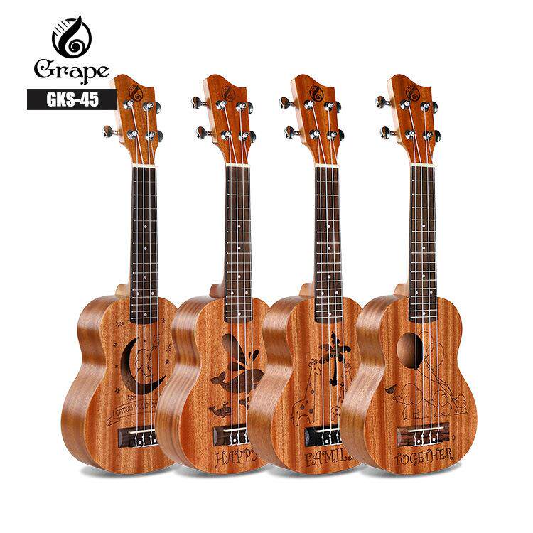 21寸尤克里里哑光桃花芯合板卡通雕花乌克丽丽ukulele四弦琴