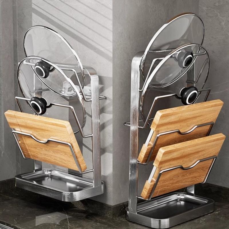 锅盖架壁挂式免打孔不锈钢厨房置物架家用菜板砧板多层收纳架