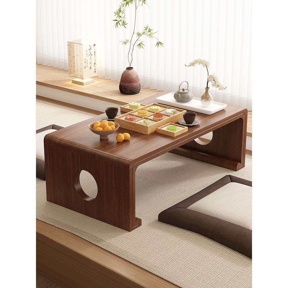 谋生榻榻米茶桌实木炕桌阳台小茶桌飘窗小茶几三件套中式小矮桌小