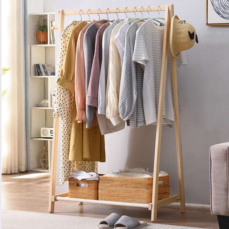 实木衣帽架落地家用木质衣架简约小户型卧室挂衣架折叠移动晾衣架