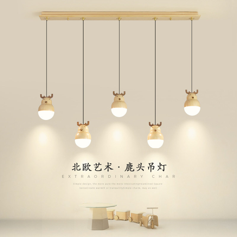 餐厅吊灯现代简约创意雪人卧室床头小吊灯北欧实木饭厅吧台灯具