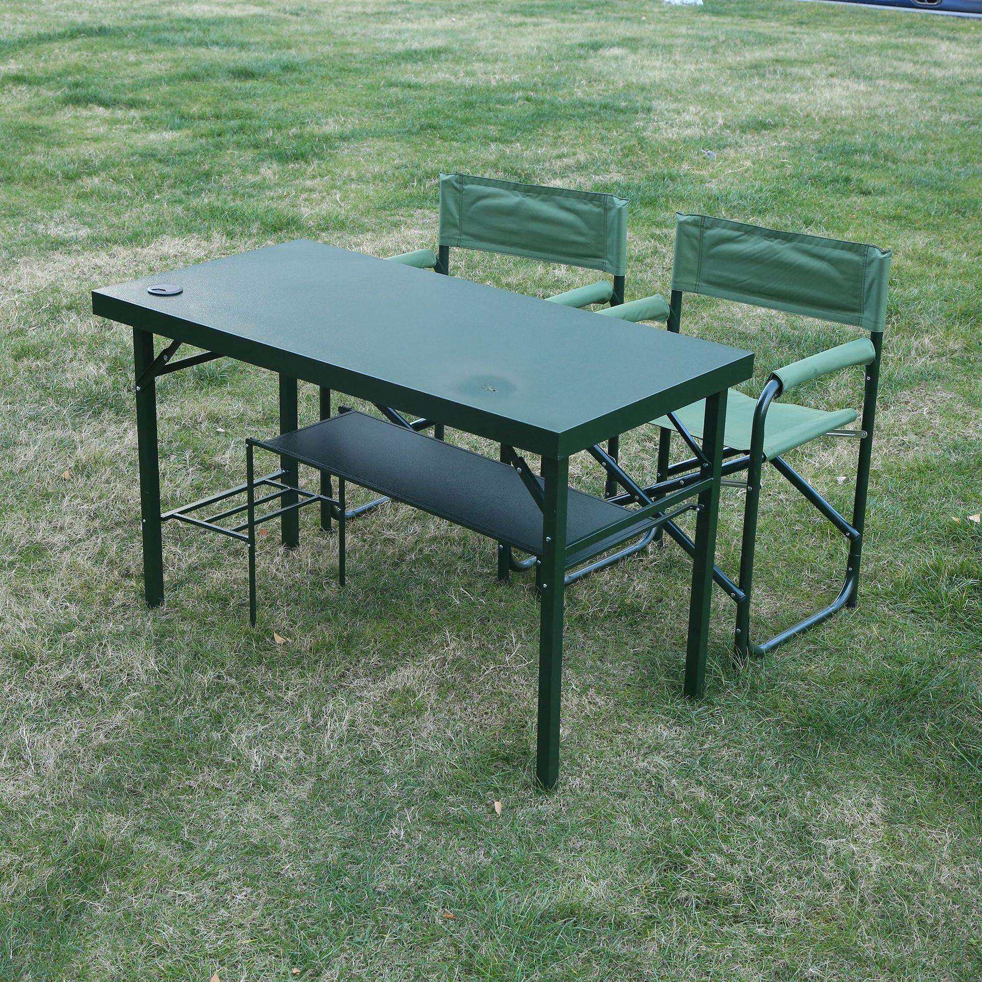 户外钢制折叠电脑办公桌椅套装便携会议方桌椅野战军绿色指挥桌椅