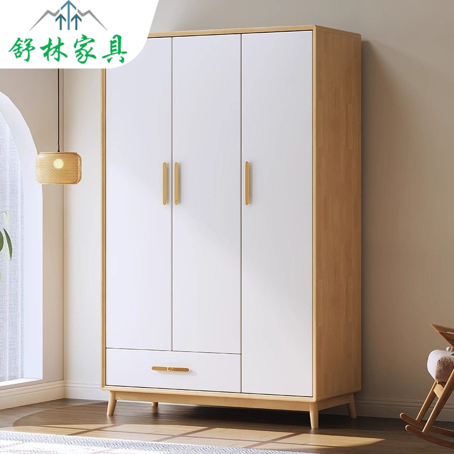 全实木衣柜北欧家用卧室复古对开门三四门衣橱挂衣服大容量收纳柜
