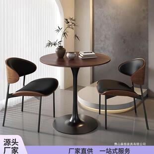 法式复古餐桌圆形家用小户型阳台小圆桌子休闲洽谈桌椅子