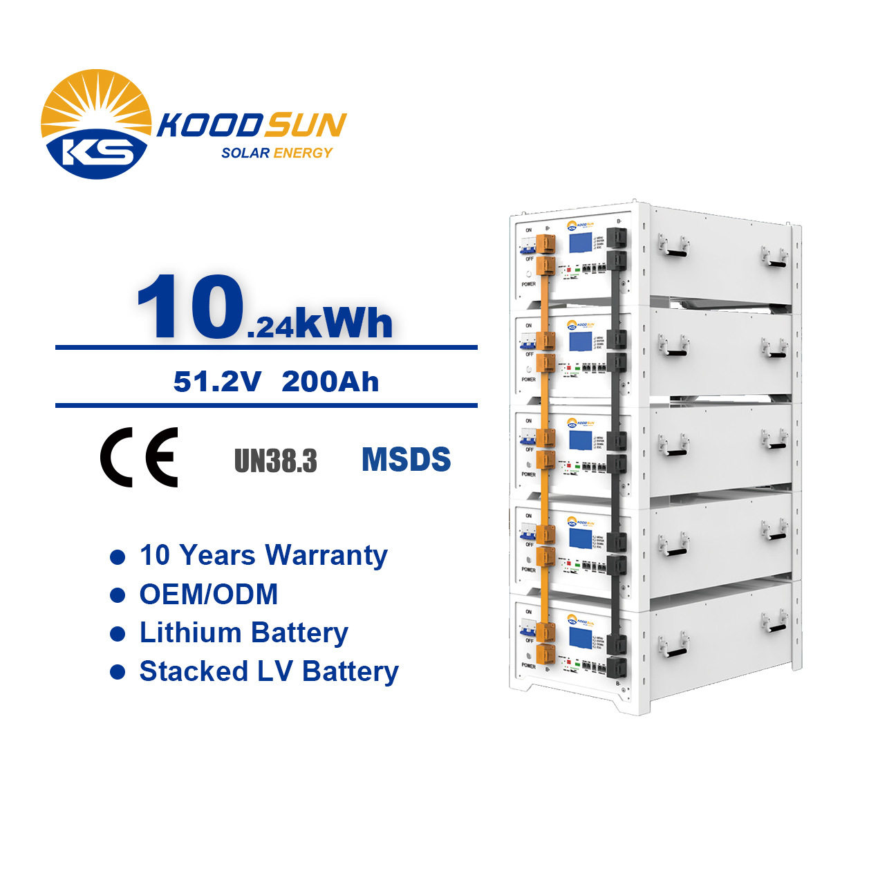 10.24kwh低压堆叠式磷酸铁锂太阳能储能电池51.2v200Ah