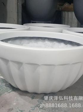 玻璃钢白色花钵商场美陈波浪条纹花盆创意落地花盘FRP园艺种植盆