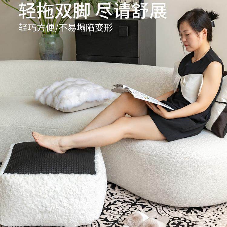 中古风客厅仿毛+皮革坐墩茶几蒲团地上榻榻米坐垫沙发脚踏可拆洗