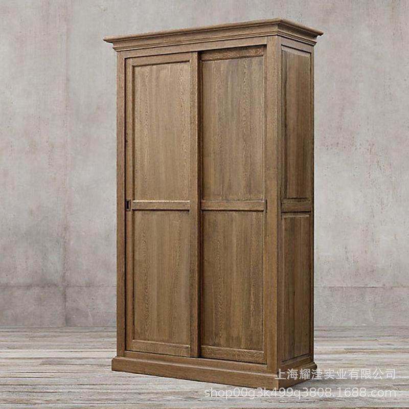 出口外贸美式实木复古做旧推拉门衣柜简约现代时尚高端大衣橱