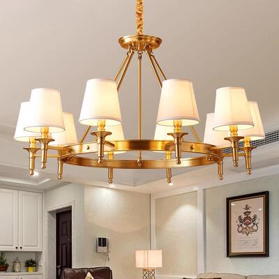 全铜美式乡村吊灯客厅灯大气简约复古餐厅灯卧室灯布艺温馨D7302