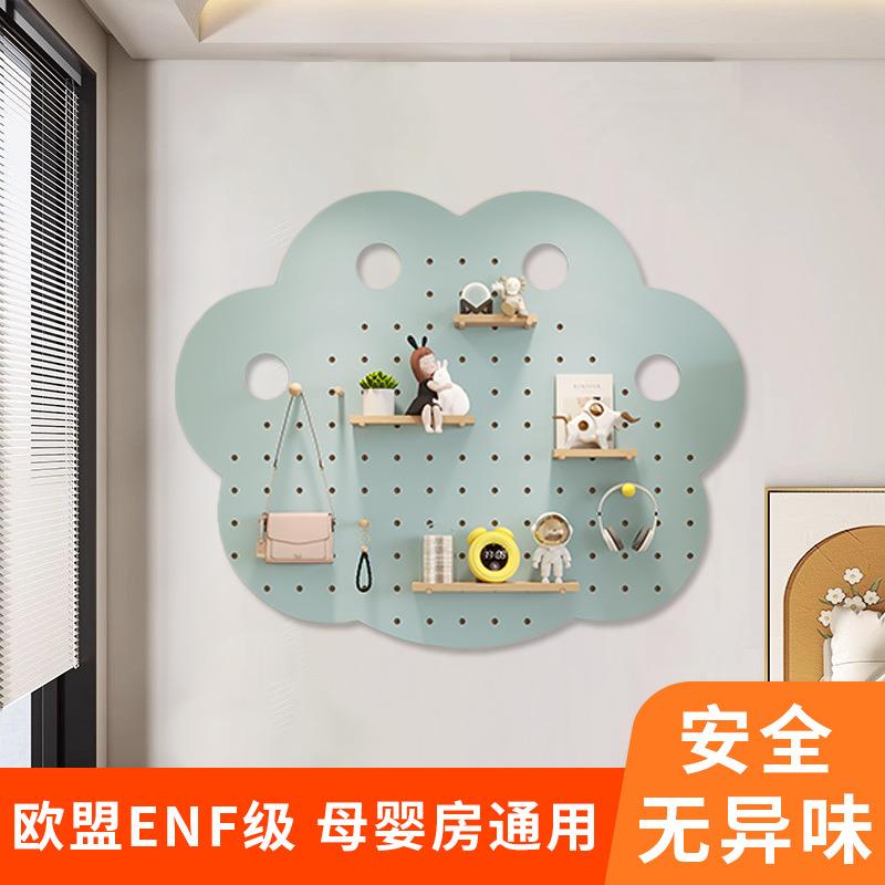 实木洞洞板入户玄关置物架配件免打孔装饰展示架挂衣架一体