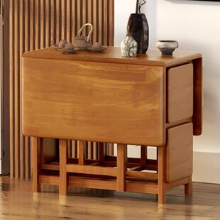 吃饭桌家用小户型实木折叠餐桌长方形可收纳省空间桌椅套装带mω