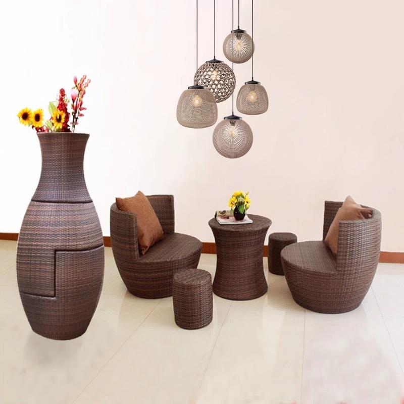 户外藤编阳台小桌椅家具组合简约创意室外庭院花园休闲防水藤椅