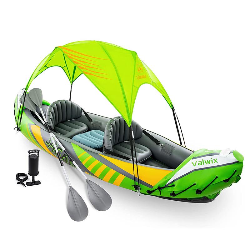 新款充气双人独木舟成人户外皮划艇充气船带遮阳棚的独木舟