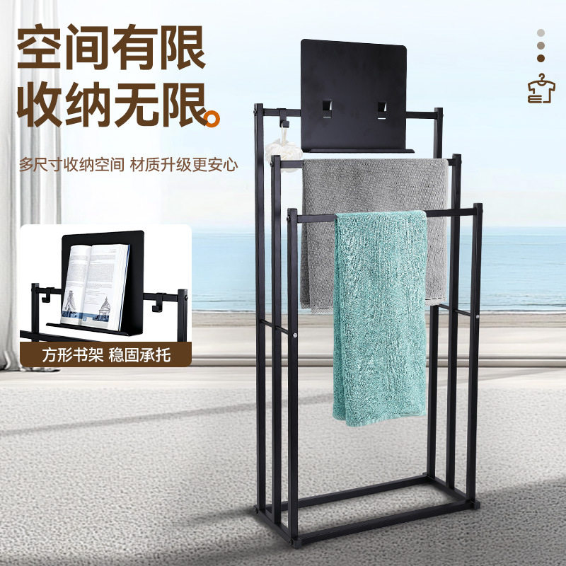 三层金属落地毛巾架可拆卸挂杆浴室浴巾挂架卫生间收纳架置物架