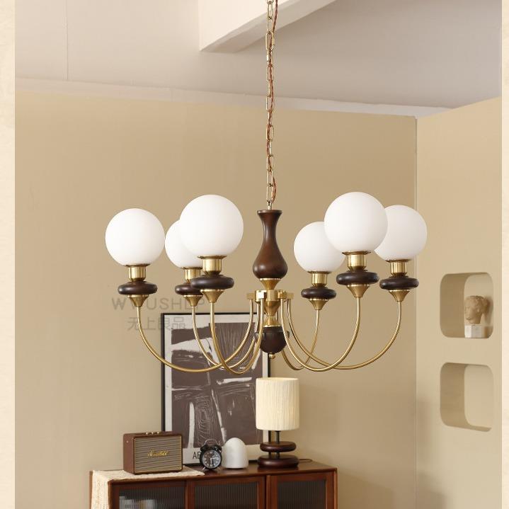 法式中古风实木卧室饭厅魔豆吊灯美式复古客厅书房南洋衣帽间灯具