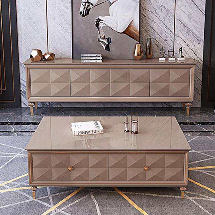 美式轻奢电视柜后现代简约实木电视柜茶几组合样板间客厅家具整装