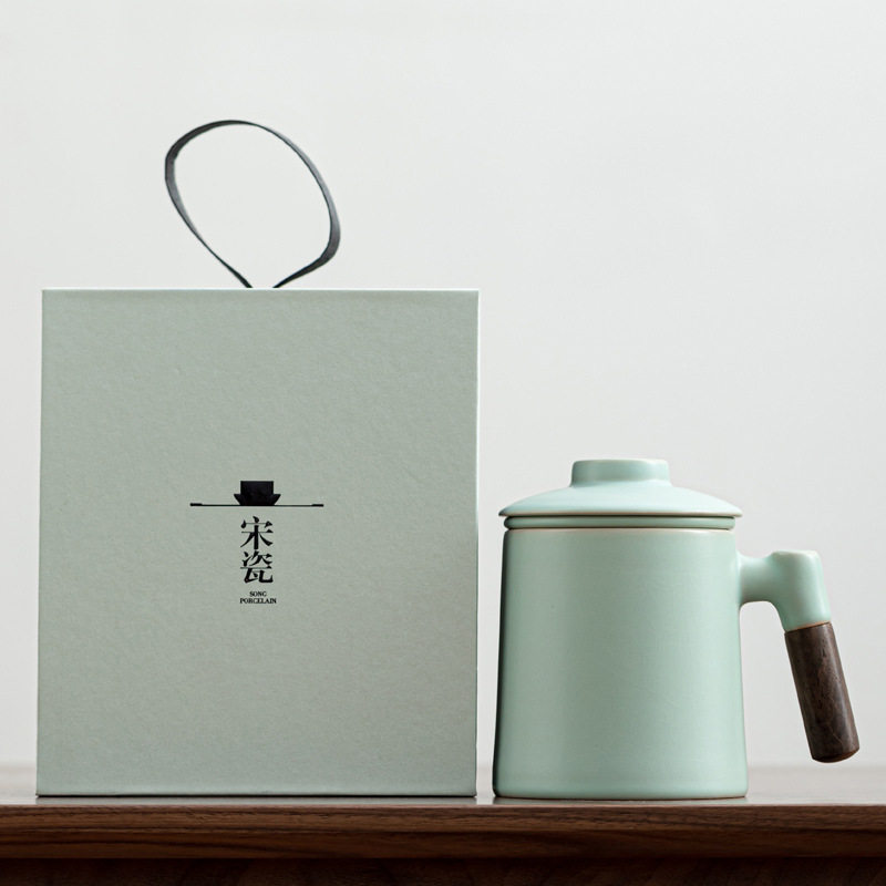 马克杯汝窑办公杯陶瓷带盖过滤家用个人杯茶水分离泡茶杯主人杯