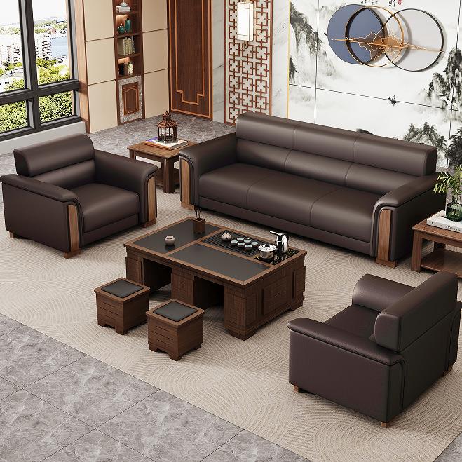 办公沙发茶几简约会客接待办公室沙发三人位真皮组合客厅小户型