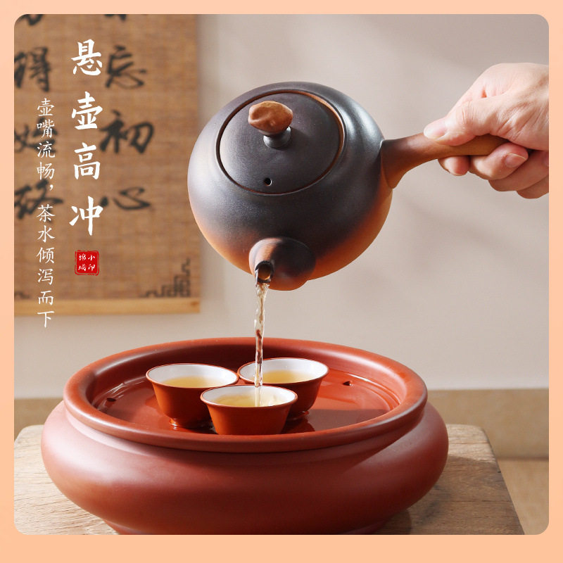 批发?潮州红泥风炉围炉煮茶壶户外泡茶家用陶瓷壶冬天明火烧木炭