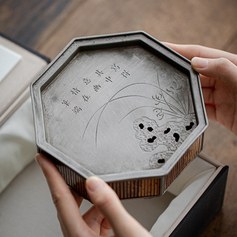 中式复古湘妃锡壶承家用干泡台茶道茶具配件锡制茶承小号茶盘