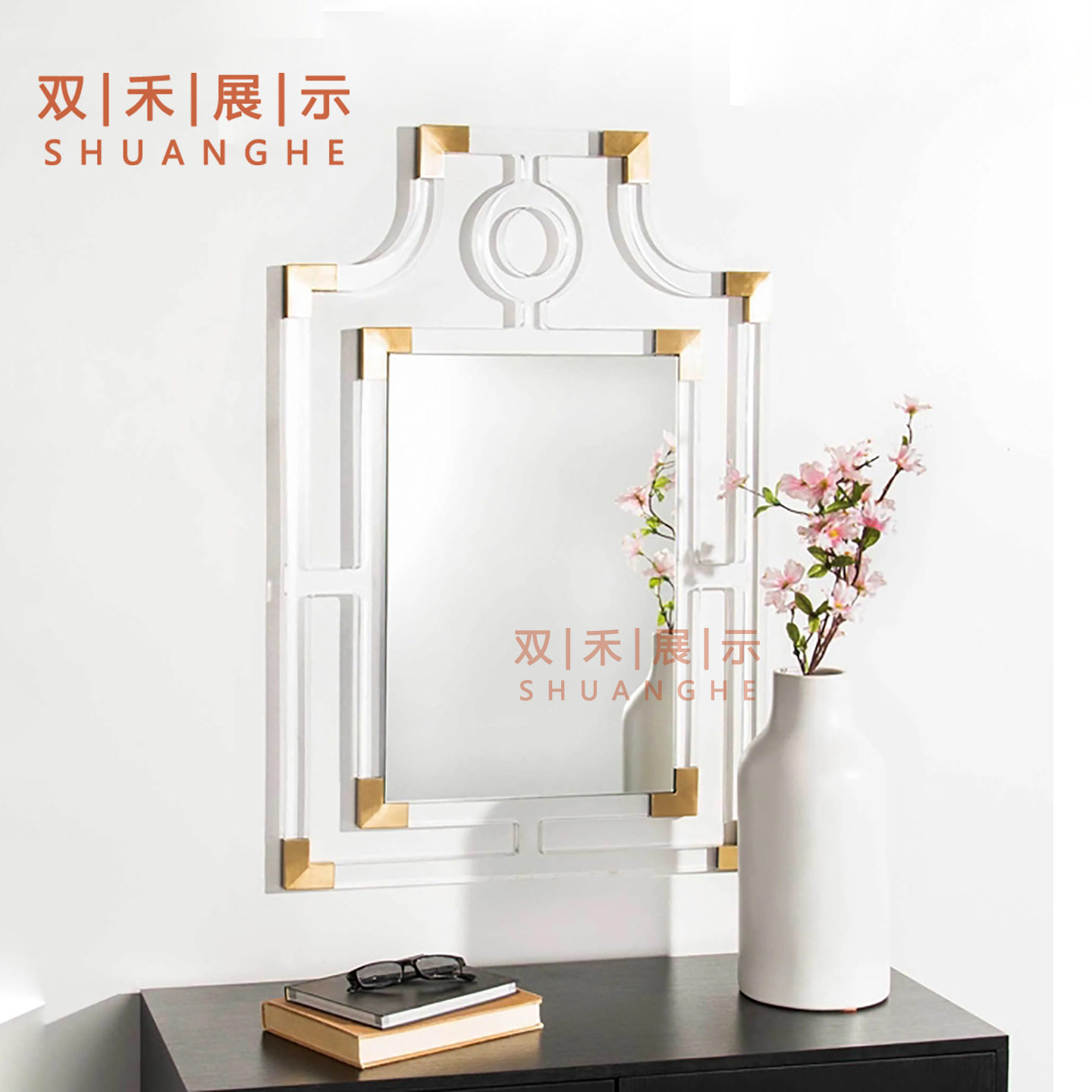 中古风法式玄关镜壁设计感轻奢墙面装饰镜北欧不锈钢酒店浴室可用