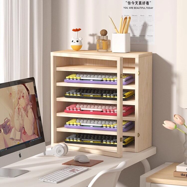 实木机械键盘防尘展示收纳架