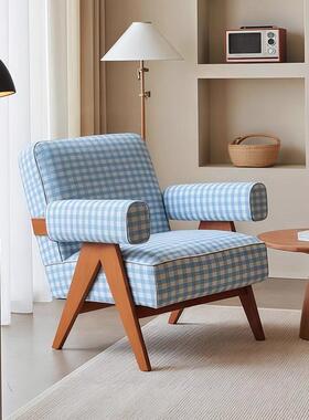 中古风昌迪加尔沙发椅设计师款复古小户型客厅蓝色格子懒人休闲椅
