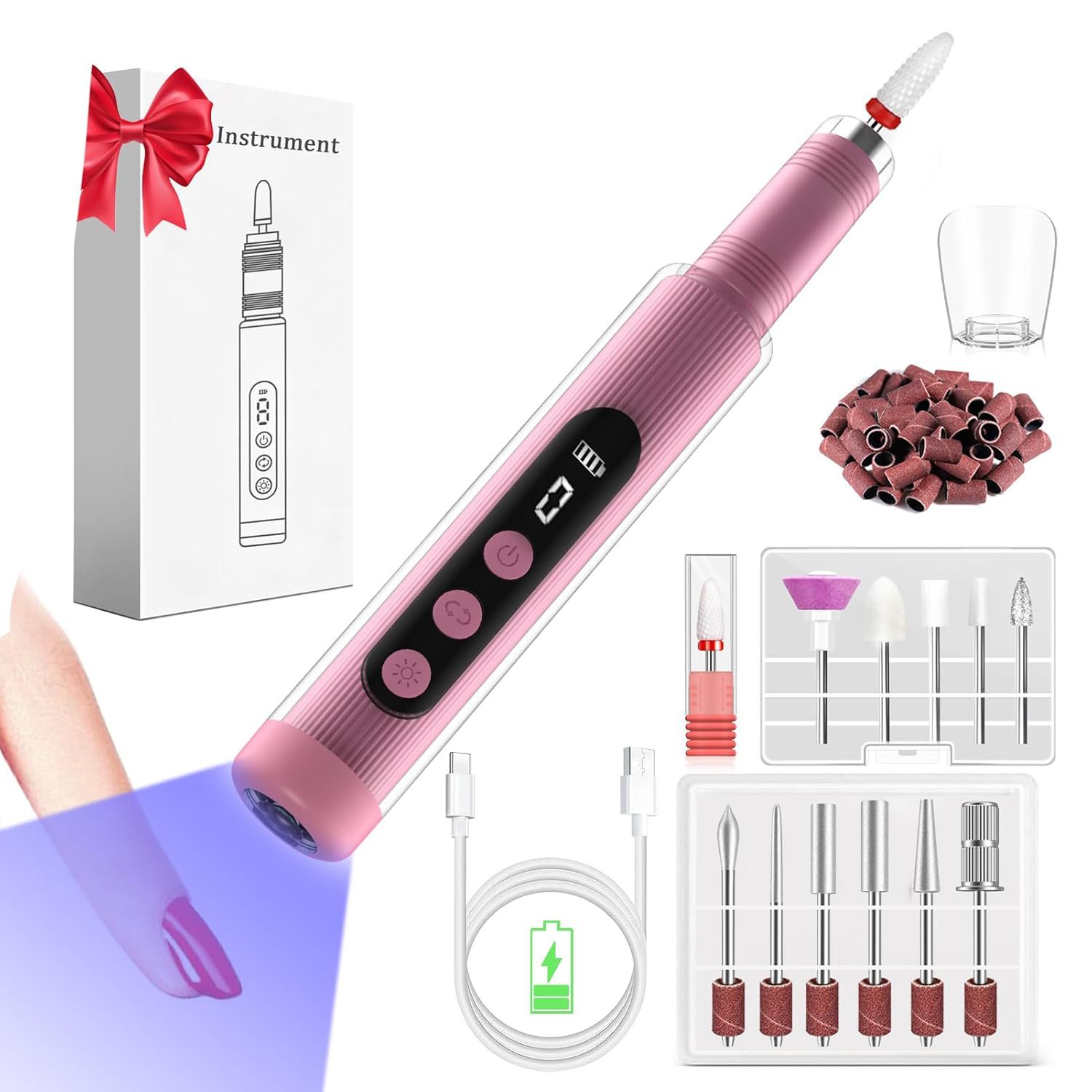 跨境新款美甲打磨机便携式充电款指甲打磨器带烤灯电动磨甲器