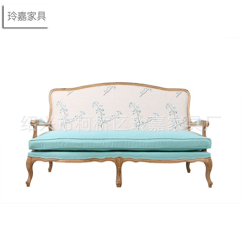法式绣花布艺沙发复古做旧小户型沙发/客厅沙发椅