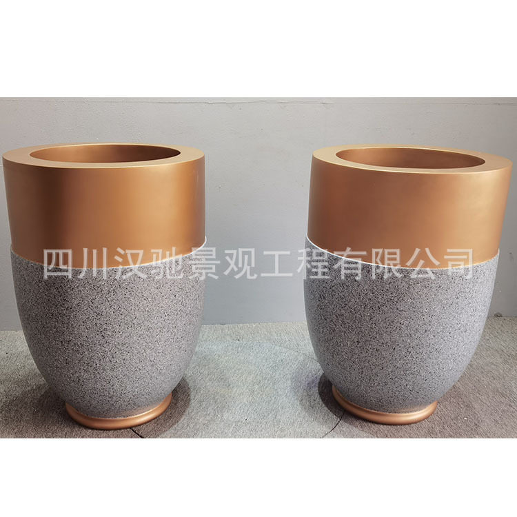 种植花瓶容器玻璃钢材质的石头漆创意花盆容器椭圆形落地花盆