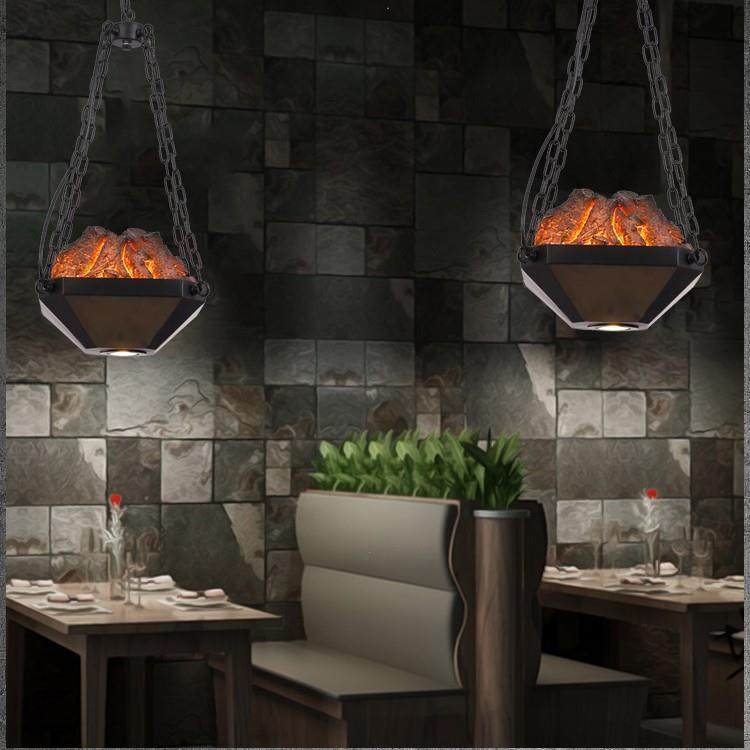 火焰吊灯美式复古工业风火炭过道单头餐厅吊灯创意个性loft风吧台